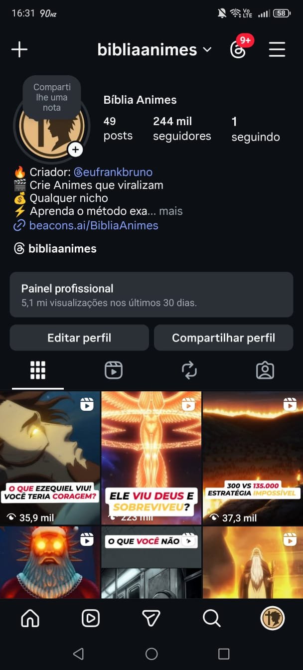 Print do celular com 160k+ seguidores em 7 dias